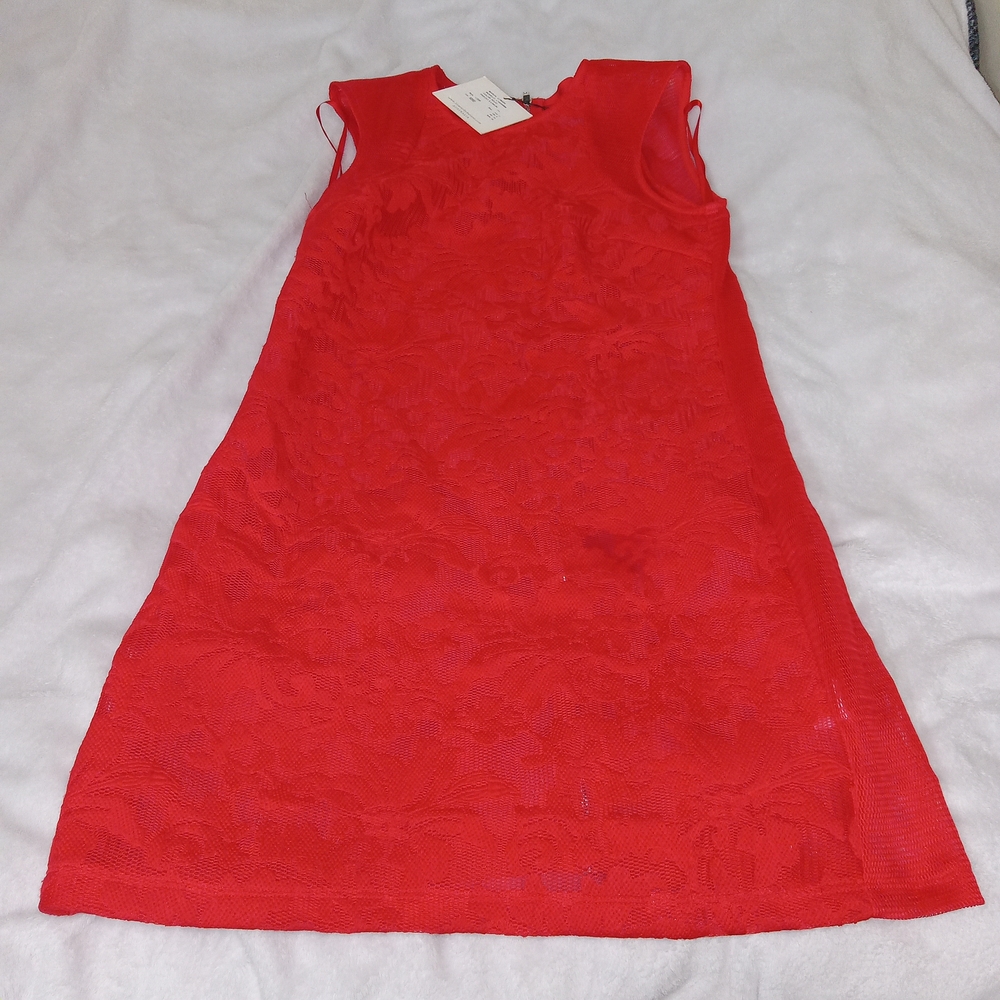 Red Bodycon Mini Dress Mesh Textured Mob Wife Date Night Party Dress M - Picture 13 of 14